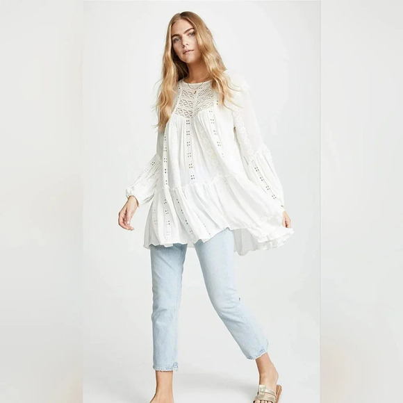 Free‎ People Kiss Kiss Tunic in White size Small  Boho Lace Festival Country - Picture 10 of 11